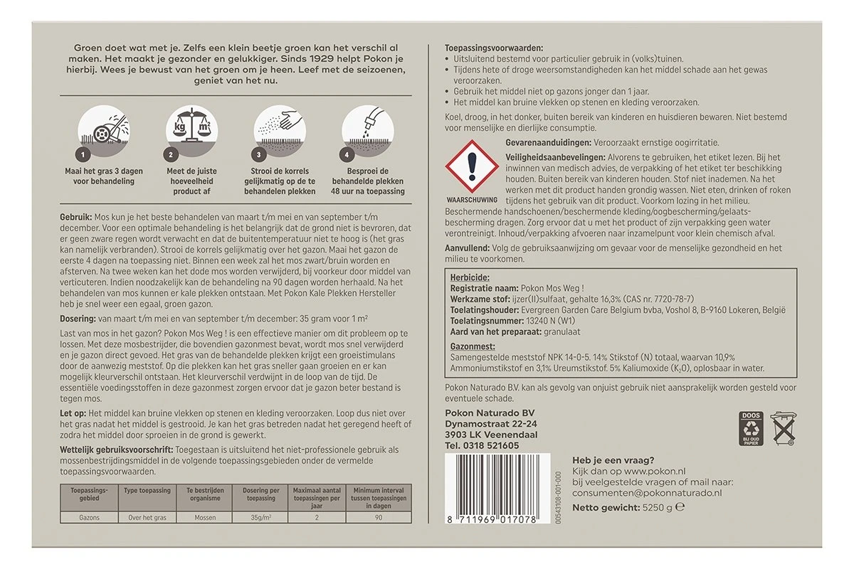 Pokon Mos Weg! 5,25kg Voor 150m² 4 Pokon Mos Weg! 5,25kg Voor 150m² - Afbeelding 2